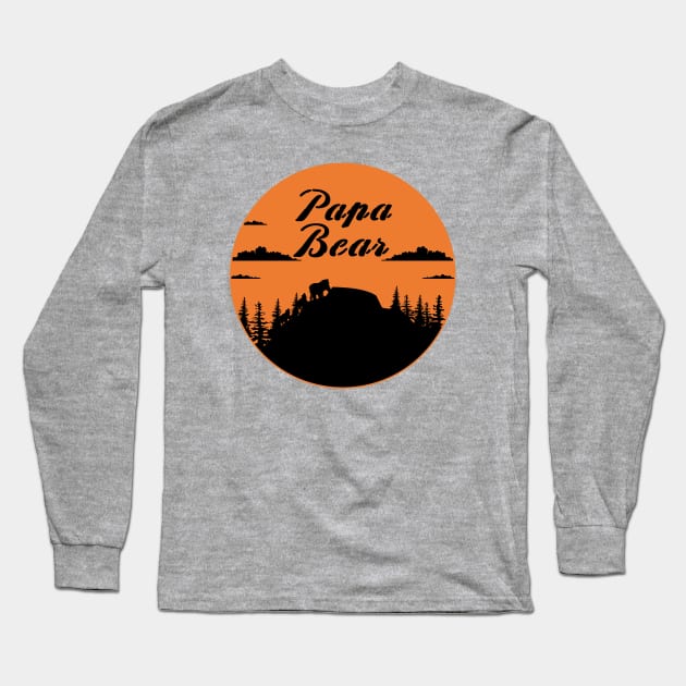 Papa Bear Two Cubs Walking in Mountains sunset Long Sleeve T-Shirt by CareTees